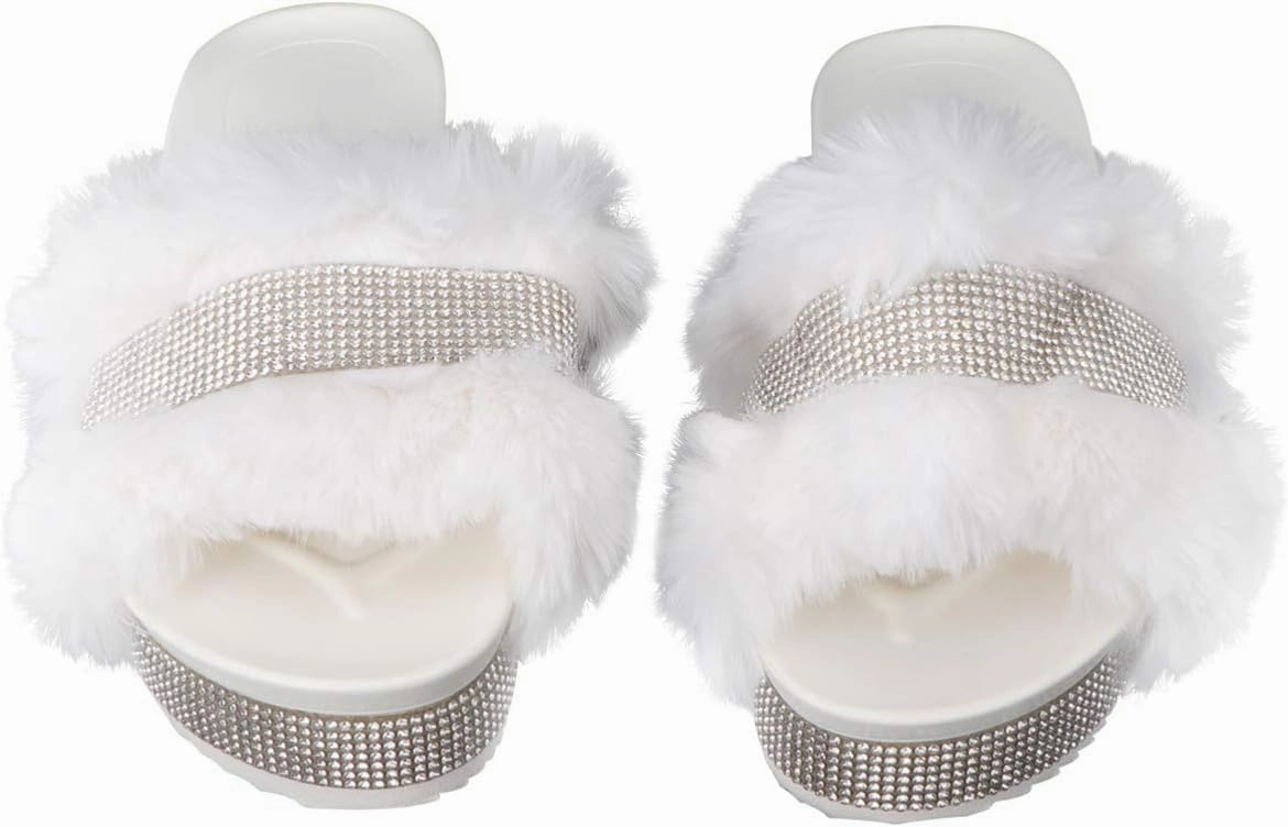 Plush Slippers Open Toe Stage Rhinestone Fuzzy Slippers Shoes Household Outdoor Indoor Slippers Shoes Girls Slippers Gift 1 Pair