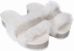 Plush Slippers Open Toe Stage Rhinestone Fuzzy Slippers Shoes Household Outdoor Indoor Slippers Shoes Girls Slippers Gift 1 Pair