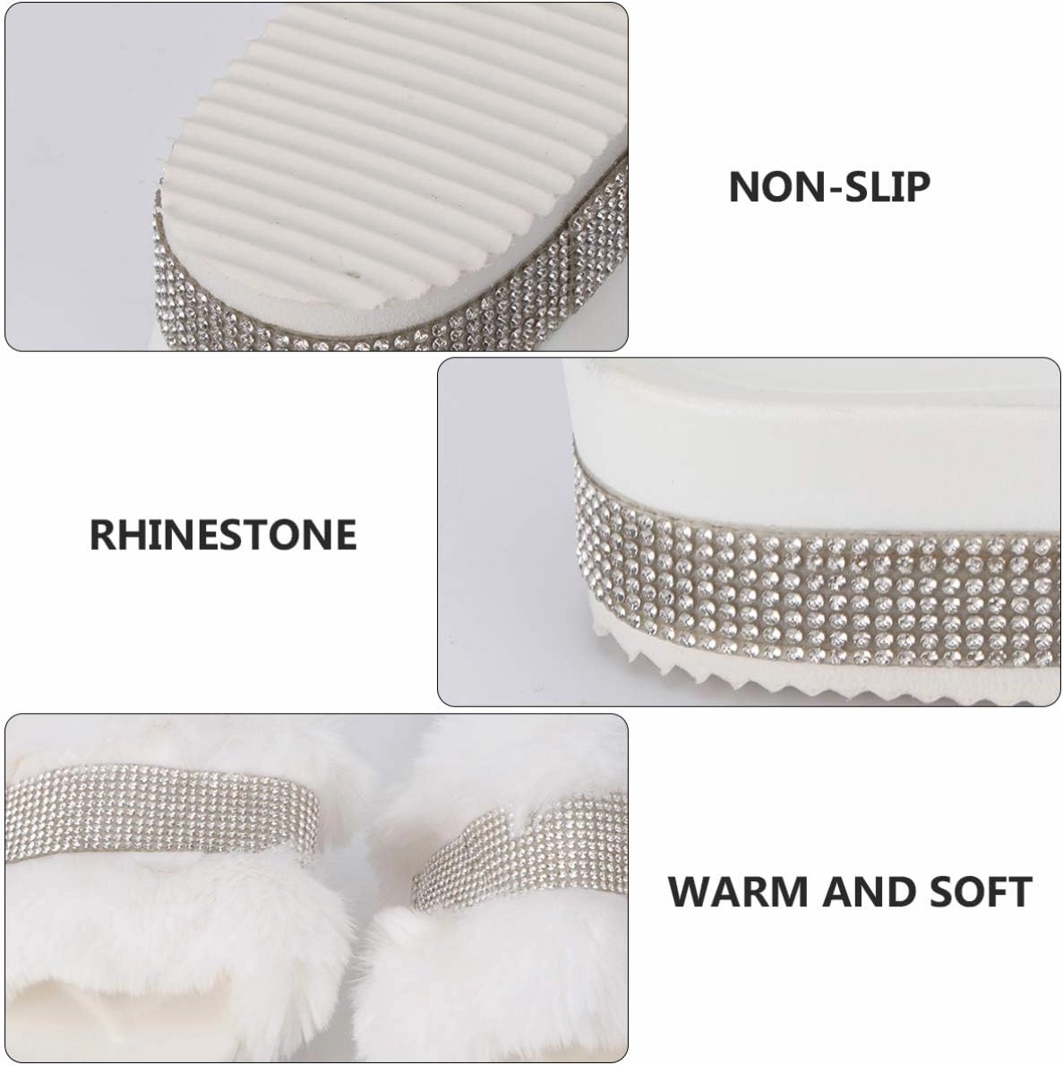Plush Slippers Open Toe Stage Rhinestone Fuzzy Slippers Shoes Household Outdoor Indoor Slippers Shoes Girls Slippers Gift 1 Pair