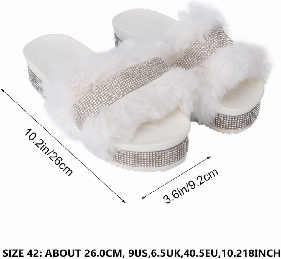 Plush Slippers Open Toe Stage Rhinestone Fuzzy Slippers Shoes Household Outdoor Indoor Slippers Shoes Girls Slippers Gift 1 Pair