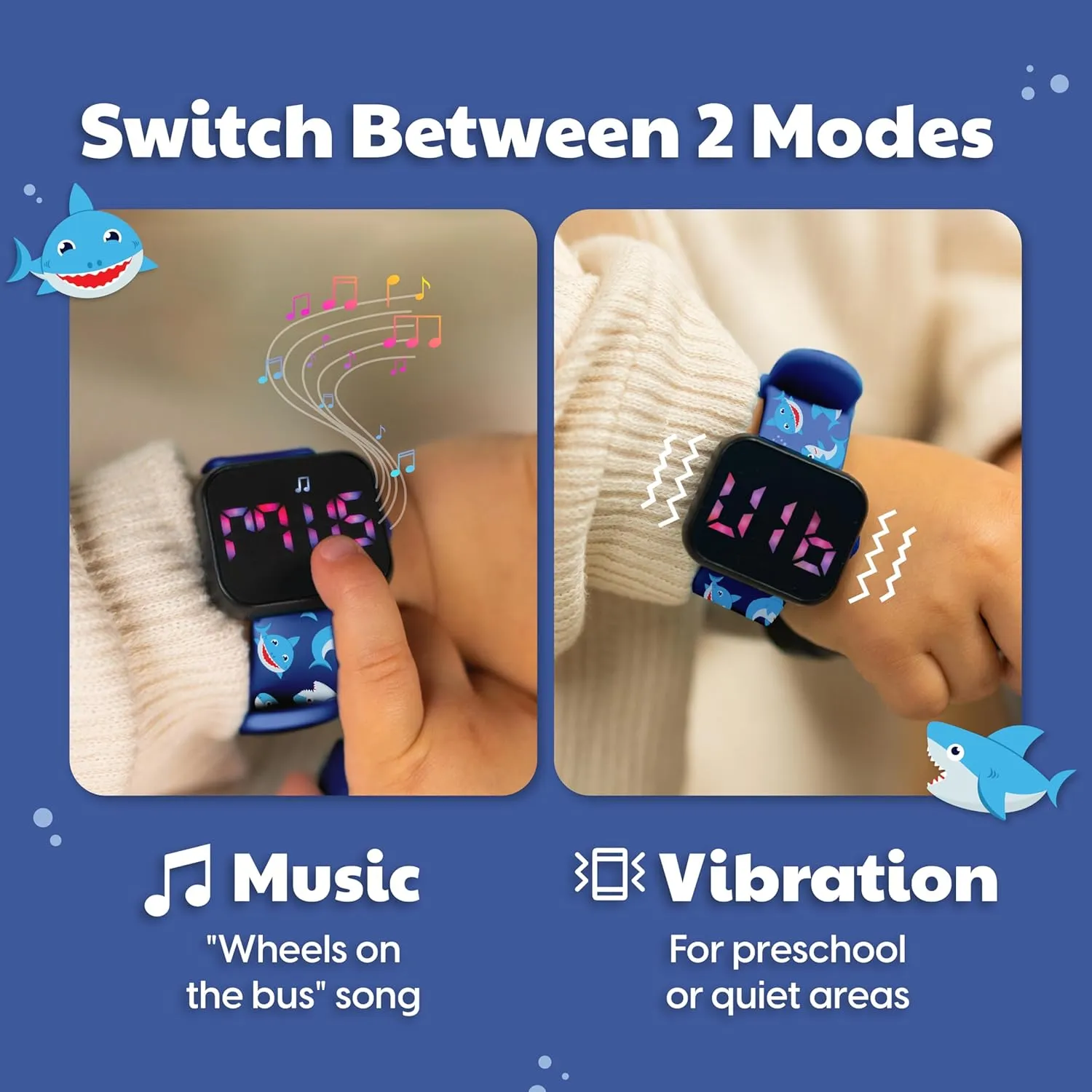 Potty Training Watch for Kids V2 – A Water Resistant Toilet Reminder Device for Boys & Girls to Train Your Toddler with Fun/Musical & Vibration Interval Reminder with Potty Training eBook (Sharks)