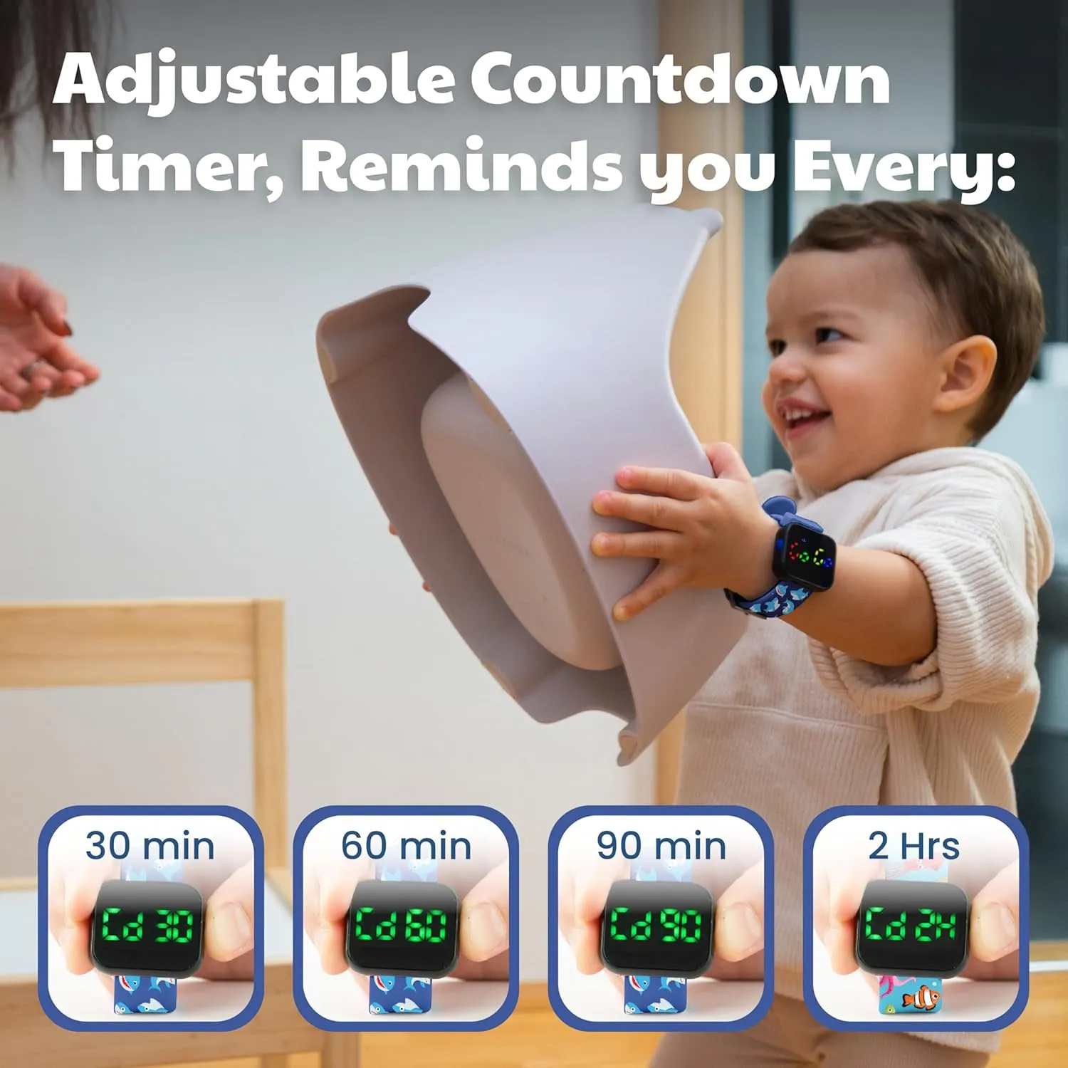 Potty Training Watch for Kids V2 – A Water Resistant Toilet Reminder Device for Boys & Girls to Train Your Toddler with Fun/Musical & Vibration Interval Reminder with Potty Training eBook (Sharks)