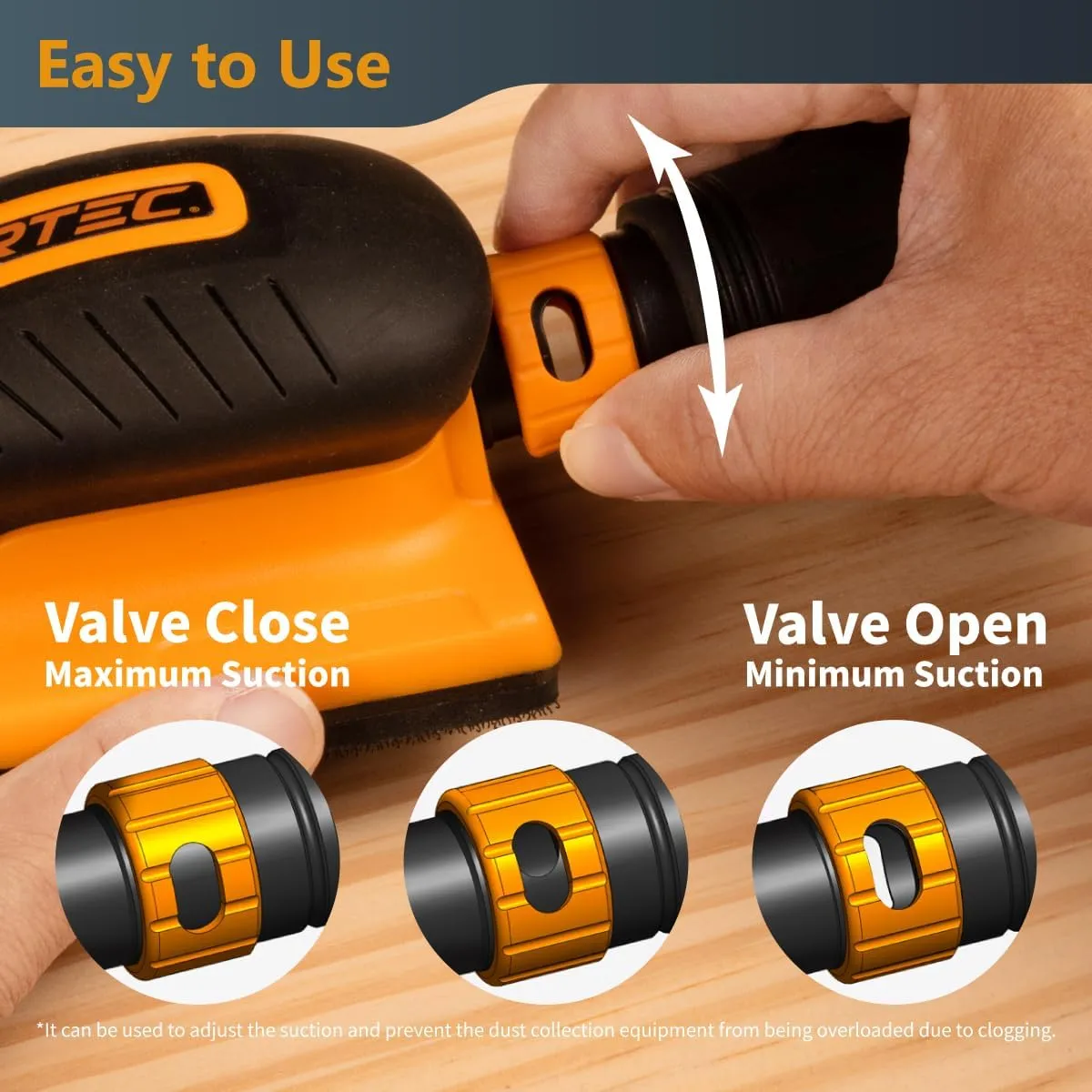 POWERTEC Vacuum Sanding Block w/ 1" OD Dust Collection Port & Hook and Loop Sandpaper (40, 80, 120, 180, 240 Grit 10 Each) for Woodworking, Dust-Free Sanding Tool for Auto Body, Paint, Drywall (71514)