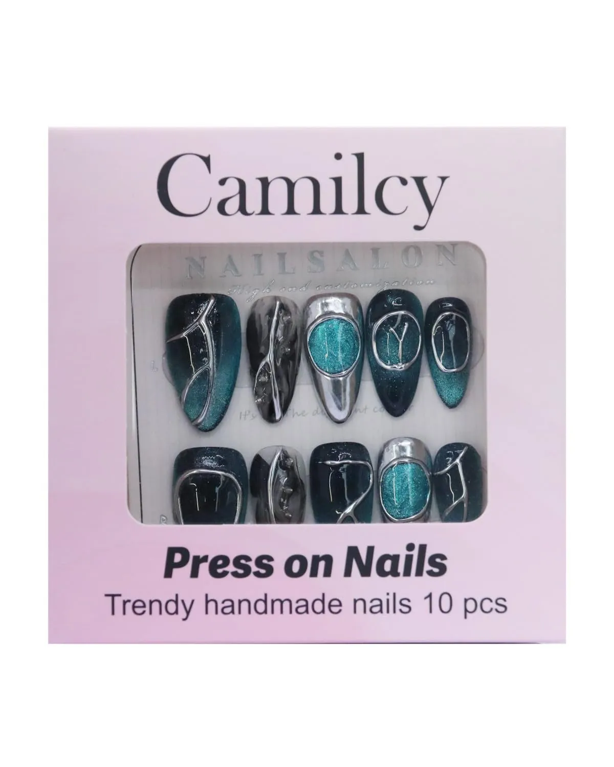 Press on Nails Handmade Nails Luxury Reusable Fake Nails For Girls Short Almond Armor Blue Cat Eyes Diamonds HandPainted Salon Loveful Design Acrylic Gel UV Finished For Women 3D Nails 10PCS L