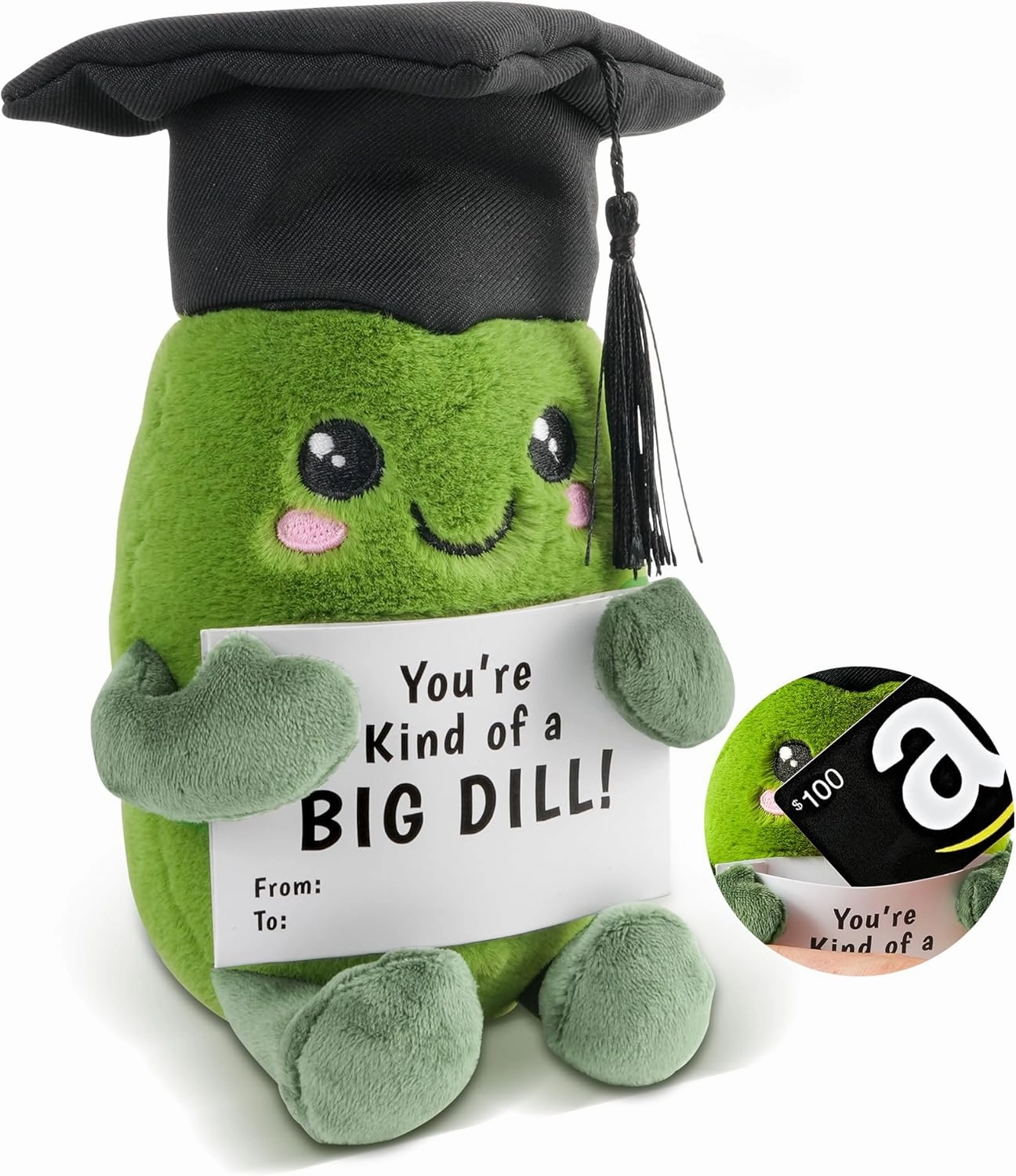 Primo Lines 2025 Graduation Stuffed Pickle Plush Toy - 7" Emotional Support Doll with Gift Card Holder & Graduation Cap, Inspirational Keepsake for Elementary, High School & College Graduates