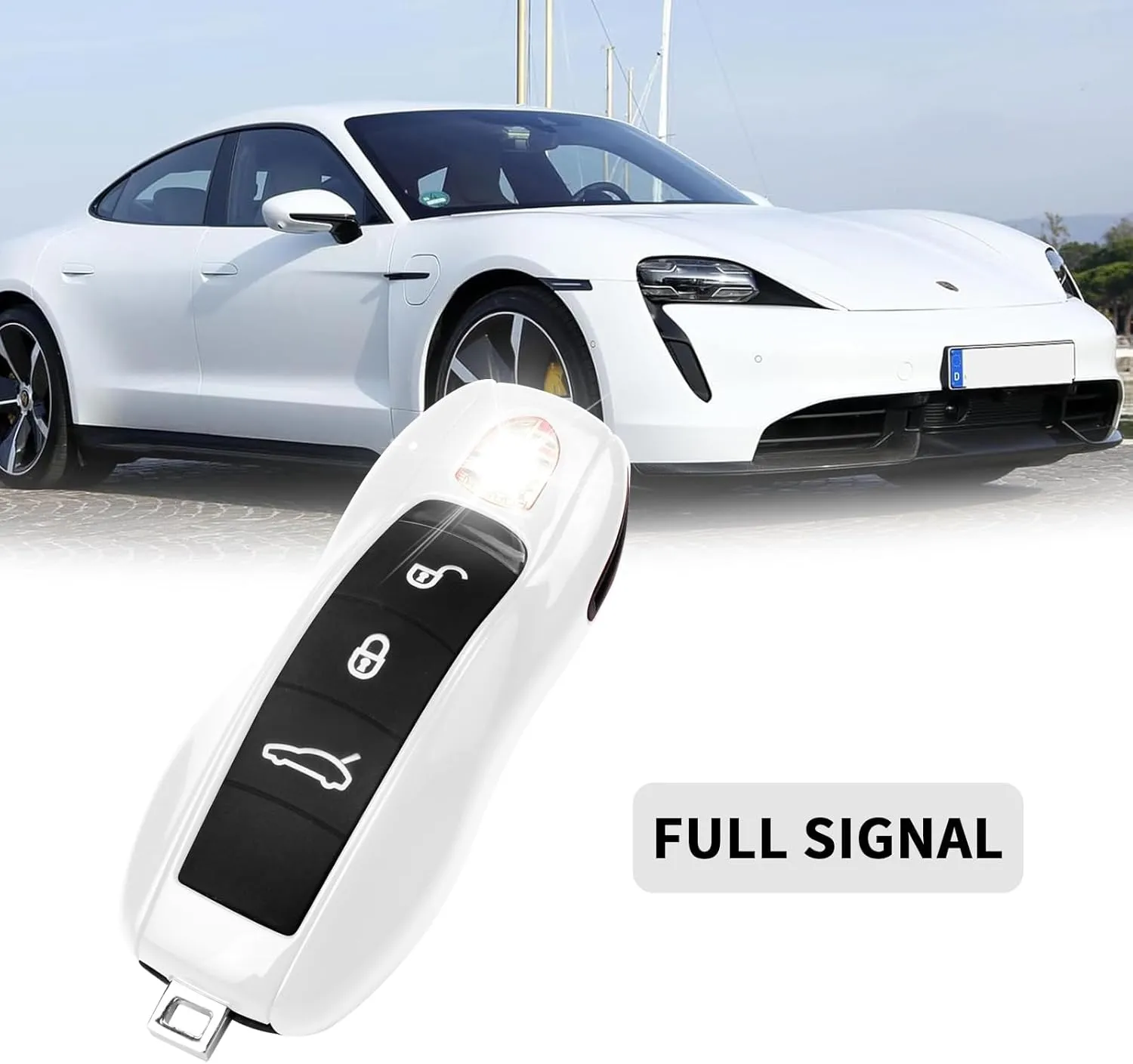 QBUC for Porsche Key Fob Cover,3-Piece Painted Key Shell Compatible with Porsche Cayenne Panamera Macan 911 Boxter Cayman (White)