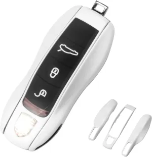 QBUC for Porsche Key Fob Cover,3-Piece Painted Key Shell Compatible with Porsche Cayenne Panamera Macan 911 Boxter Cayman (White)