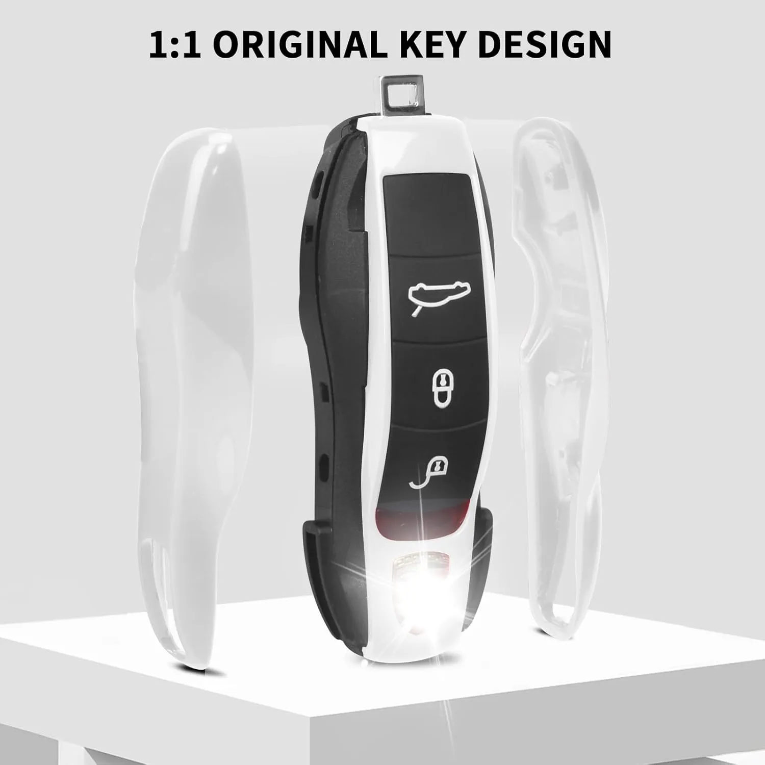 QBUC for Porsche Key Fob Cover,3-Piece Painted Key Shell Compatible with Porsche Cayenne Panamera Macan 911 Boxter Cayman (White)