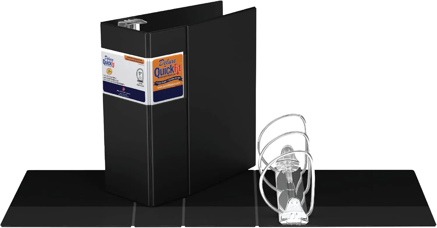 QuickFit Heavy-Duty Commercial Binder, 3-Ring D-Ring Binder, Black, 5 Inch