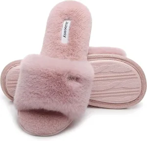 Rabbit Model Lady’s Comfortable Fuzzy Memory Foam Scuff Women’s Fashion Plush Peep-Toe Relaxing Indoor Slippers