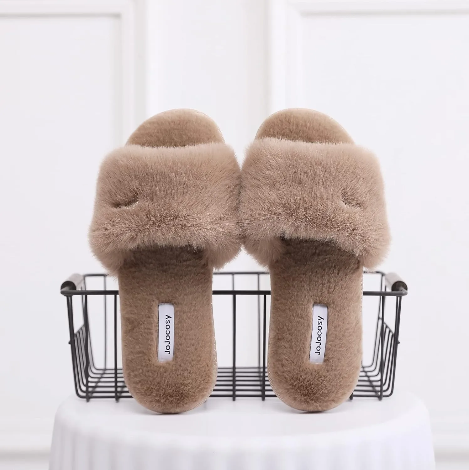 Rabbit Model Lady’s Comfortable Fuzzy Memory Foam Scuff Women’s Fashion Plush Peep-Toe Relaxing Indoor Slippers