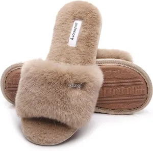 Rabbit Model Lady’s Comfortable Fuzzy Memory Foam Scuff Women’s Fashion Plush Peep-Toe Relaxing Indoor Slippers