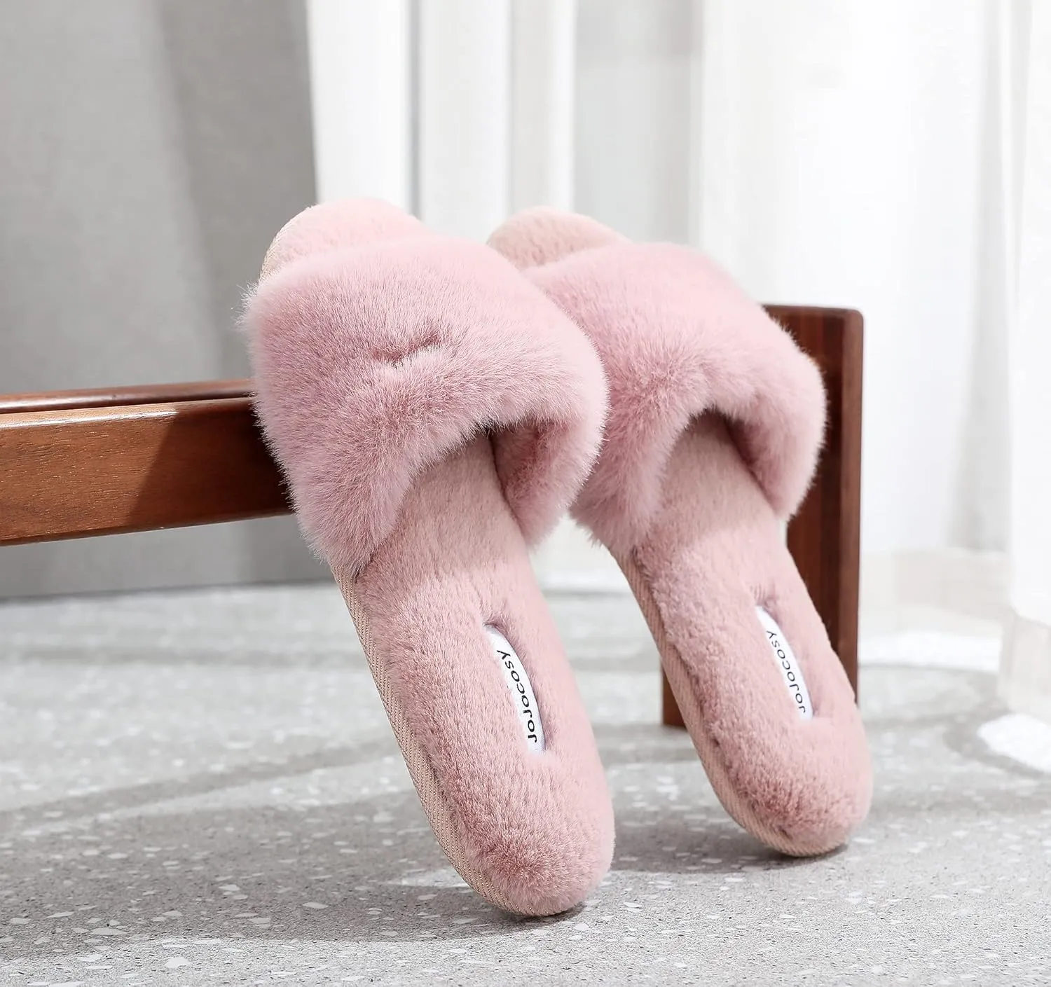 Rabbit Model Lady’s Comfortable Fuzzy Memory Foam Scuff Women’s Fashion Plush Peep-Toe Relaxing Indoor Slippers