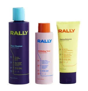RALLY Clean Plant Powered Daily Face Routine | Healthy Skin Essentials | Teens   Athletes All Skin Types | Face Cleanser 6oz, Exfoliating Toner 4oz, Clearing Moisturizer 2oz