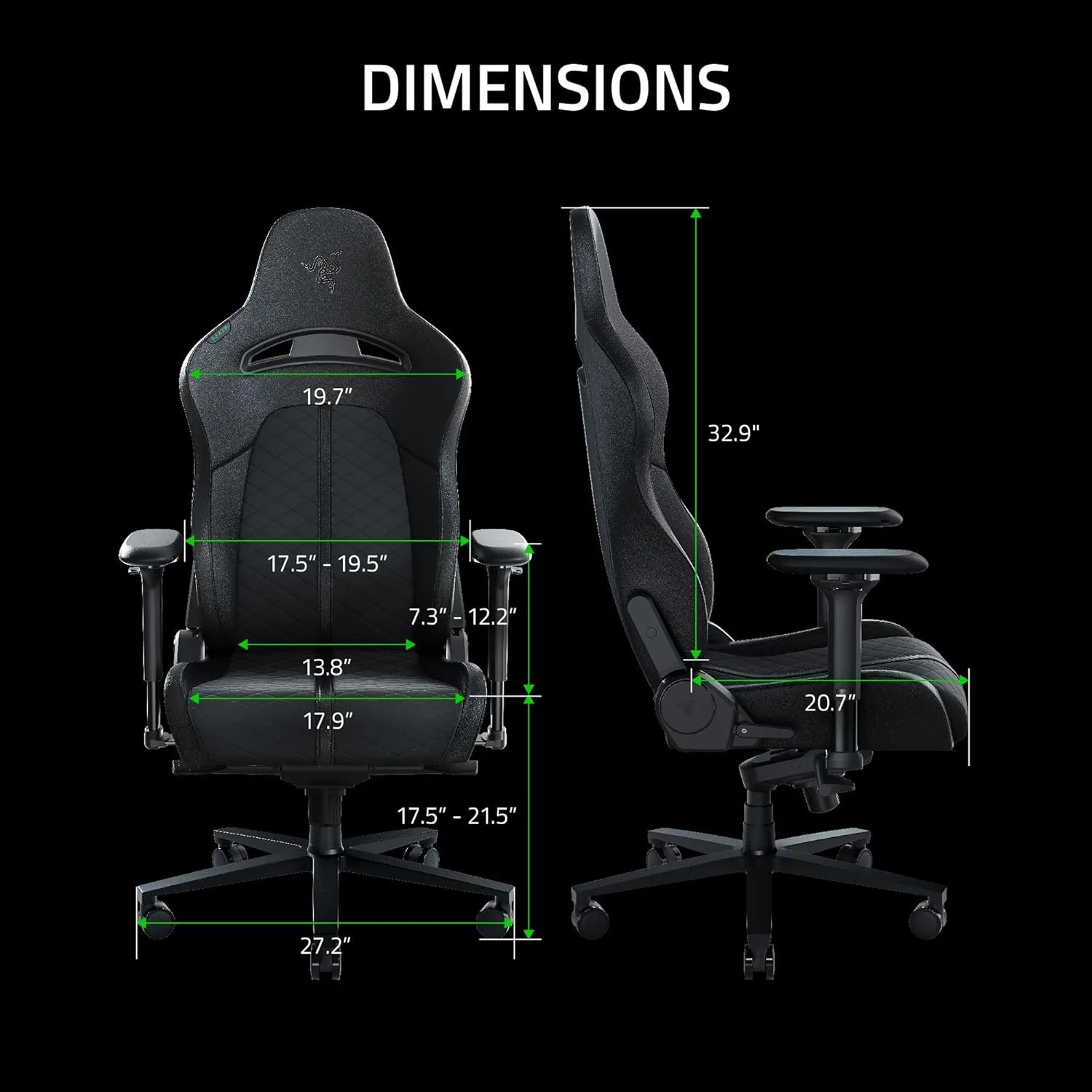 Razer Enki Gaming Chair: All-Day Comfort - Built-in Lumbar Arch - Optimized Cushion Density - Dual-Textured, Eco-Friendly Synthetic Leather - Reactive Seat Tilt & 152-Degree Recline - Black