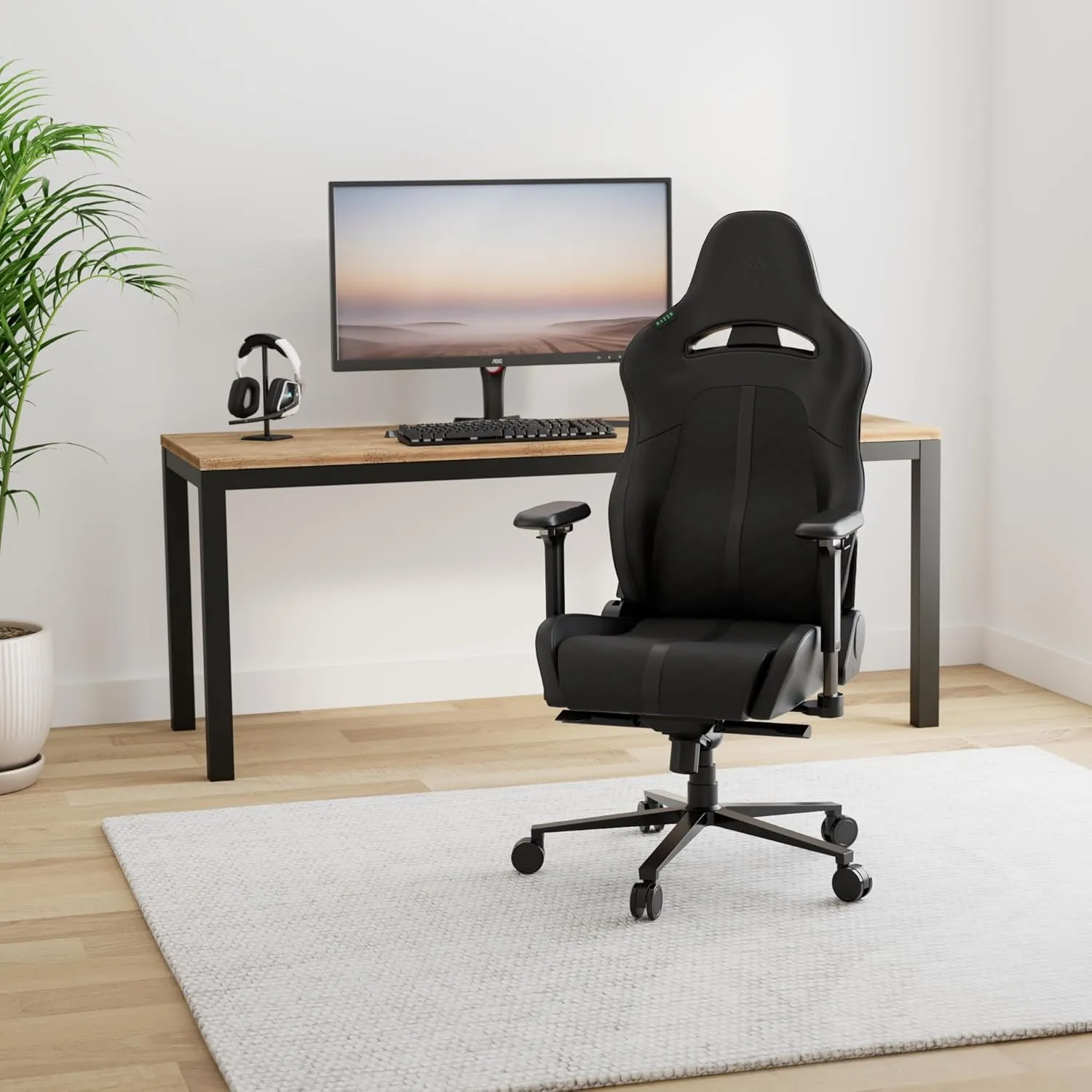 Razer Enki Gaming Chair: All-Day Comfort - Built-in Lumbar Arch - Optimized Cushion Density - Dual-Textured, Eco-Friendly Synthetic Leather - Reactive Seat Tilt & 152-Degree Recline - Black