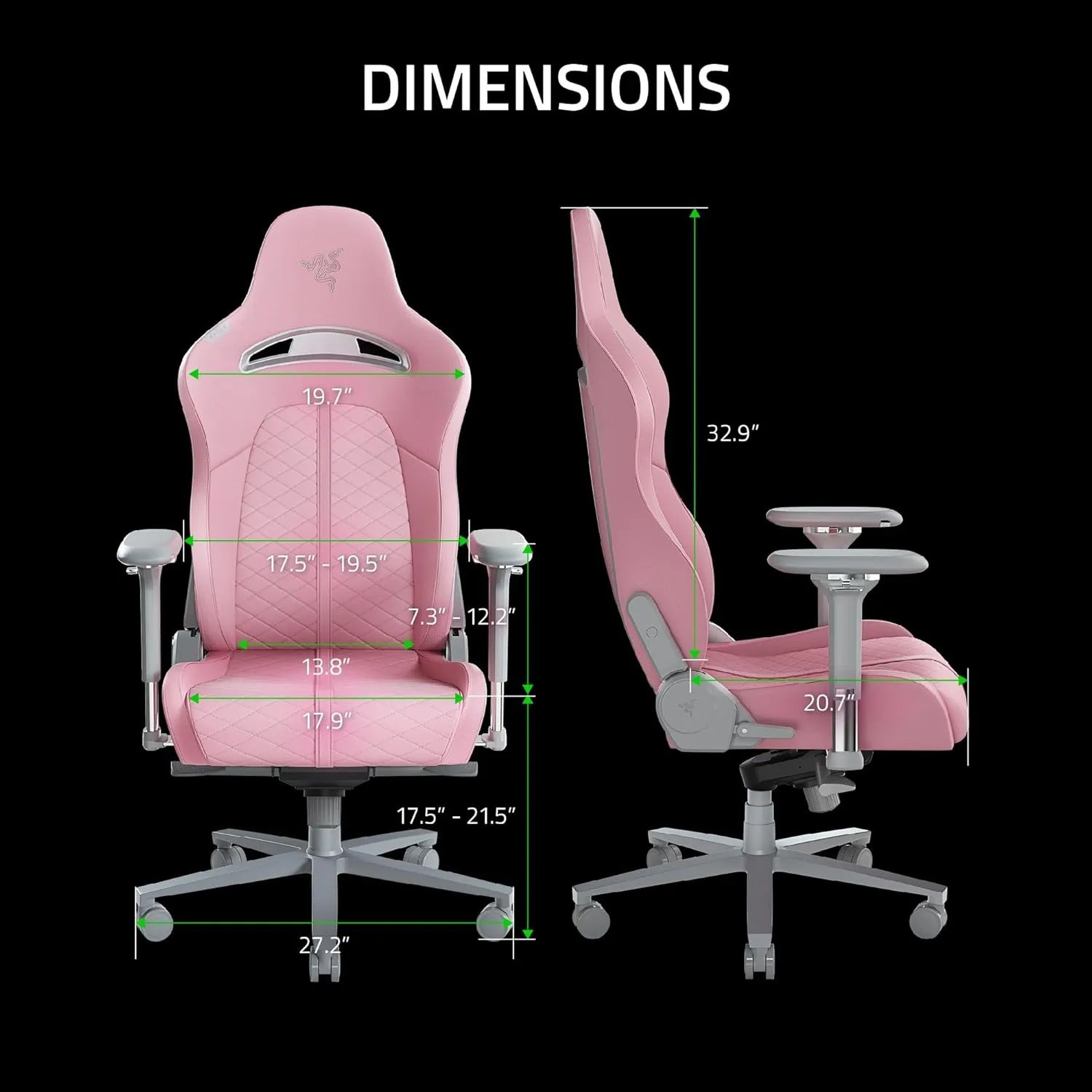 Razer Enki Gaming Chair: All-Day Comfort - Built-in Lumbar Arch - Optimized Cushion Density - Dual-Textured, Eco-Friendly Synthetic Leather - Reactive Seat Tilt & 152-Degree Recline - Pink