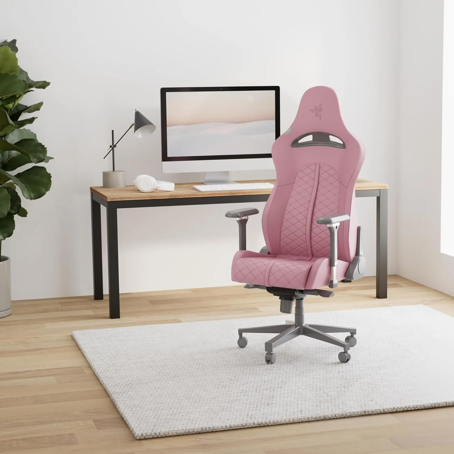 Razer Enki Gaming Chair: All-Day Comfort - Built-in Lumbar Arch - Optimized Cushion Density - Dual-Textured, Eco-Friendly Synthetic Leather - Reactive Seat Tilt & 152-Degree Recline - Pink