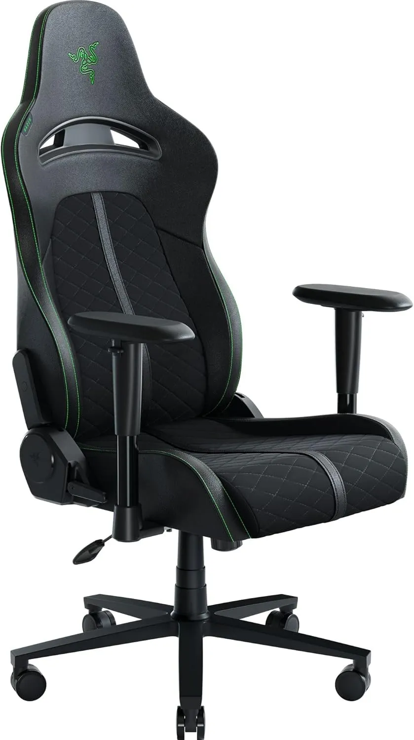 Razer Enki X Essential Gaming Chair: All-Day Comfort - Built-in Lumbar Arch - Optimized Cushion Density - Dual-Textured, Eco-Friendly Synthetic Leather - Adjustable 152-degree Recline - Black