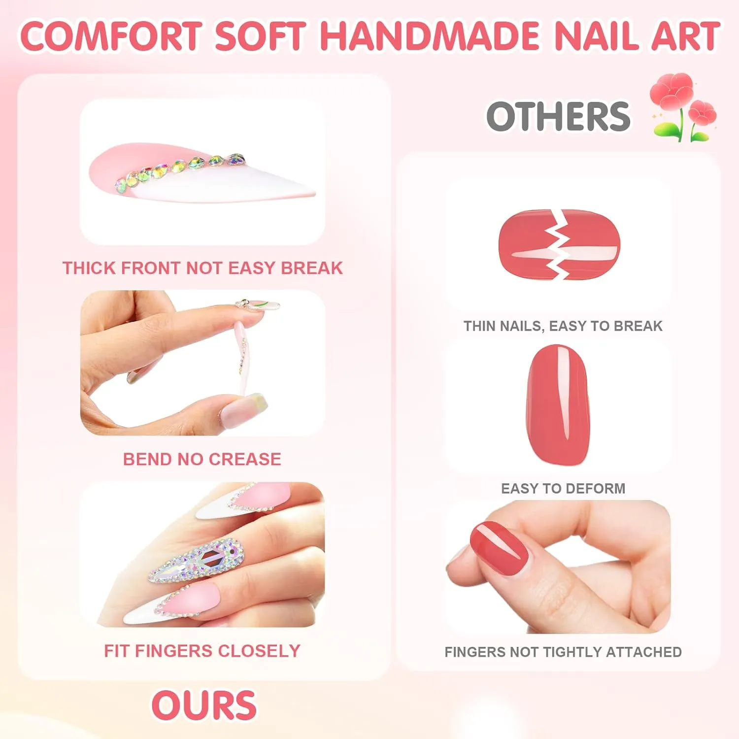 Real Handmade Press On Nails Short Squoval,10 Pcs Acrylic Nails Press Ons Green with Hand Painted Design-Nature Reusable Stick On Nails Lasts 15 Days No Glue Needed