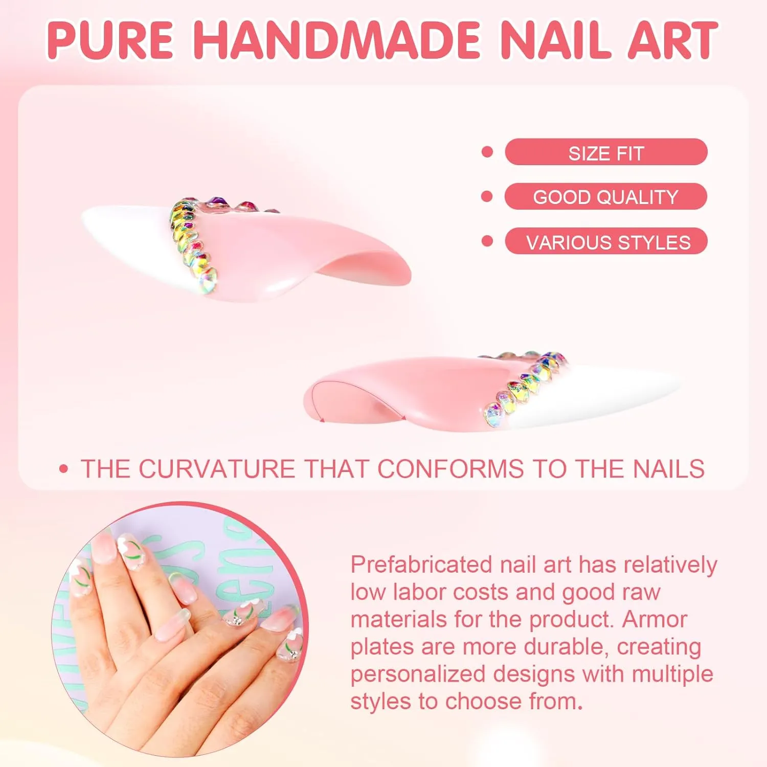 Real Handmade Press On Nails Short Squoval,10 Pcs Acrylic Nails Press Ons Green with Hand Painted Design-Nature Reusable Stick On Nails Lasts 15 Days No Glue Needed