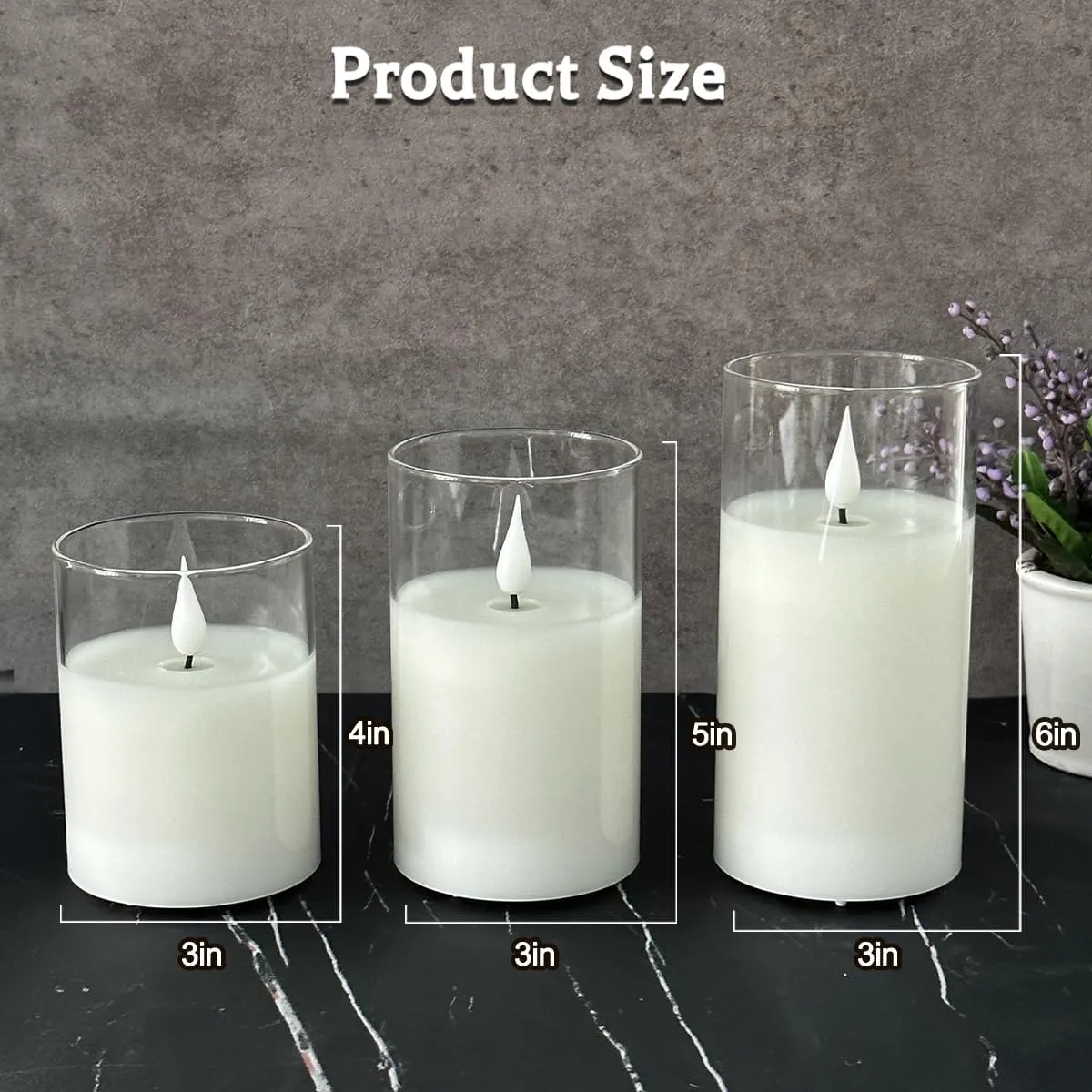 Rechargeable Flameless Candle, Flashing LED Pillar Real Wax Candle with Remote Control and Timer, Clear Glass Electronic Candles for Room Decoration, 1 Set of 3