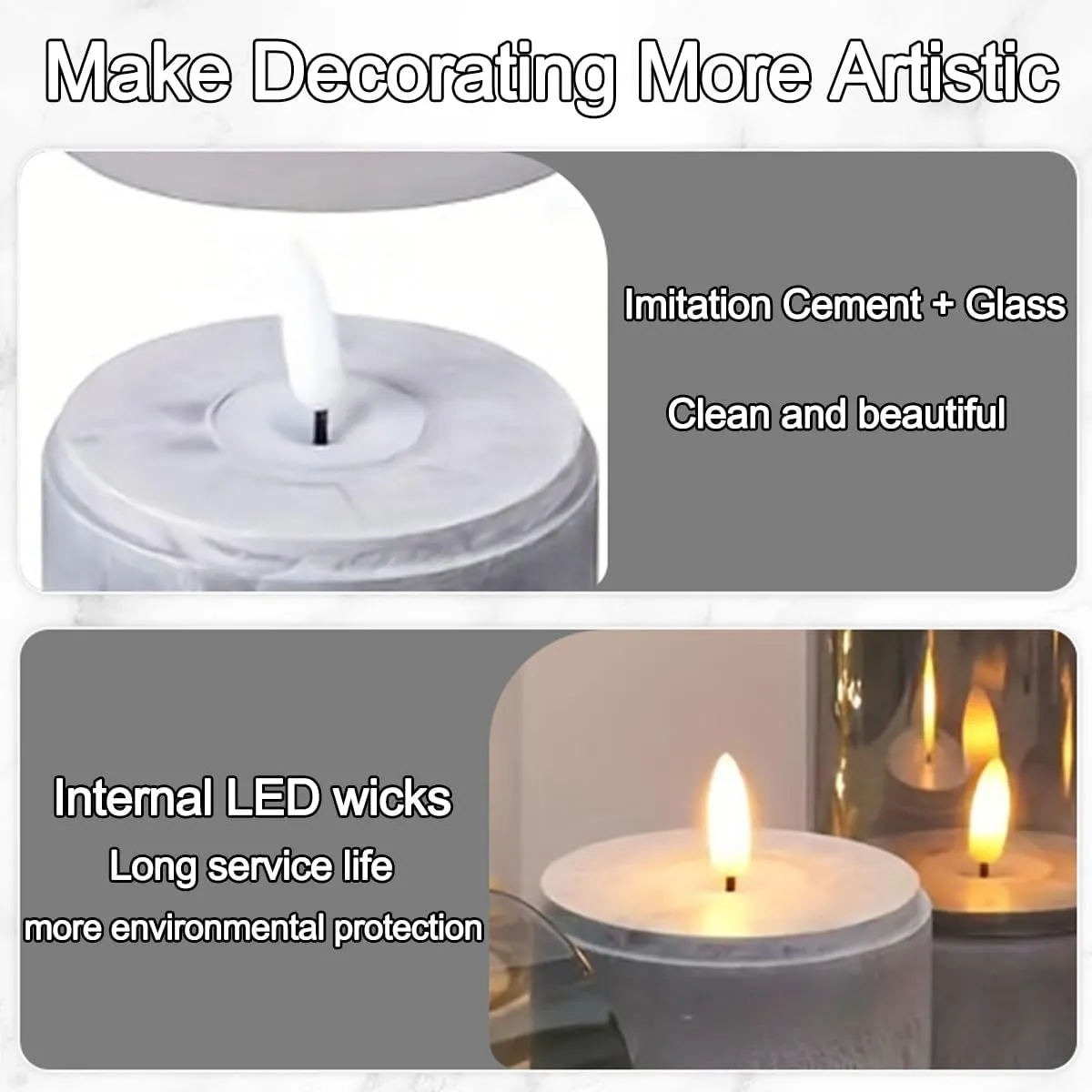 Rechargeable Flameless Candle, Flashing LED Pillar Real Wax Candle with Remote Control and Timer, Simulated Wick, Gray Electronic Candle, 1 Set of 3