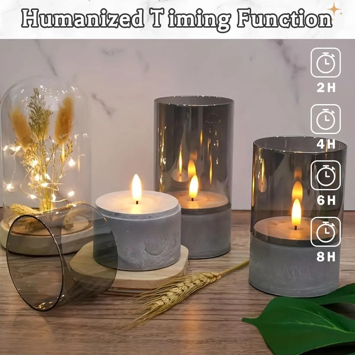 Rechargeable Flameless Candle, Flashing LED Pillar Real Wax Candle with Remote Control and Timer, Simulated Wick, Gray Electronic Candle, 1 Set of 3