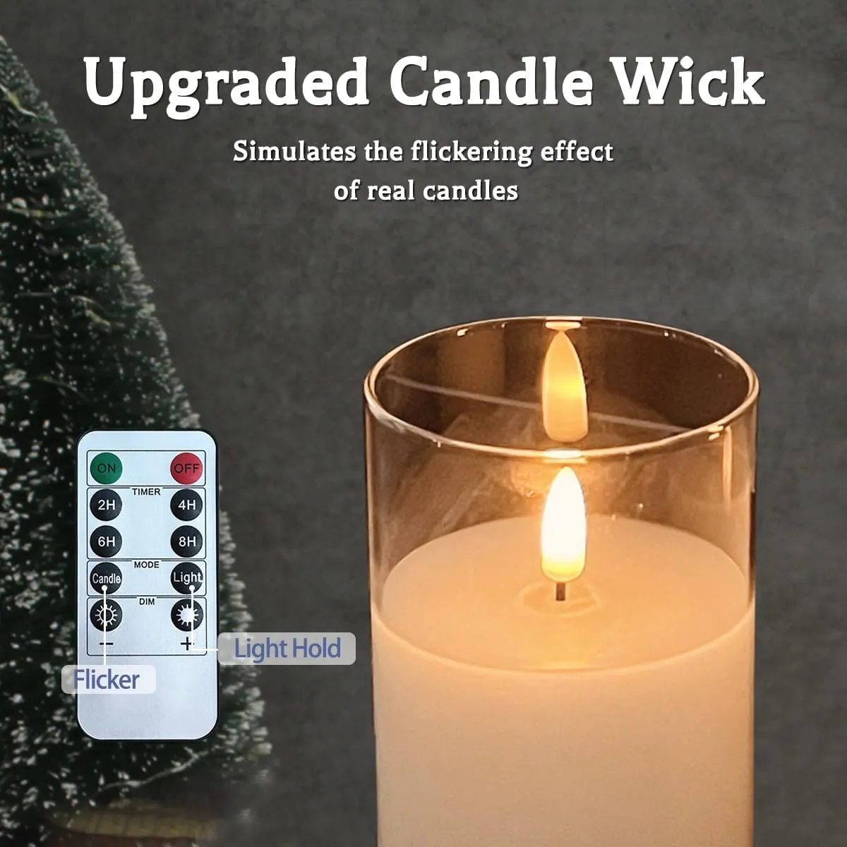 Rechargeable Flameless Candle, Flashing LED Pillar Real Wax Candle with Remote Control and Timer, Teardrop Wick, Clear Glass Electronic Candles, 1 Set of 5