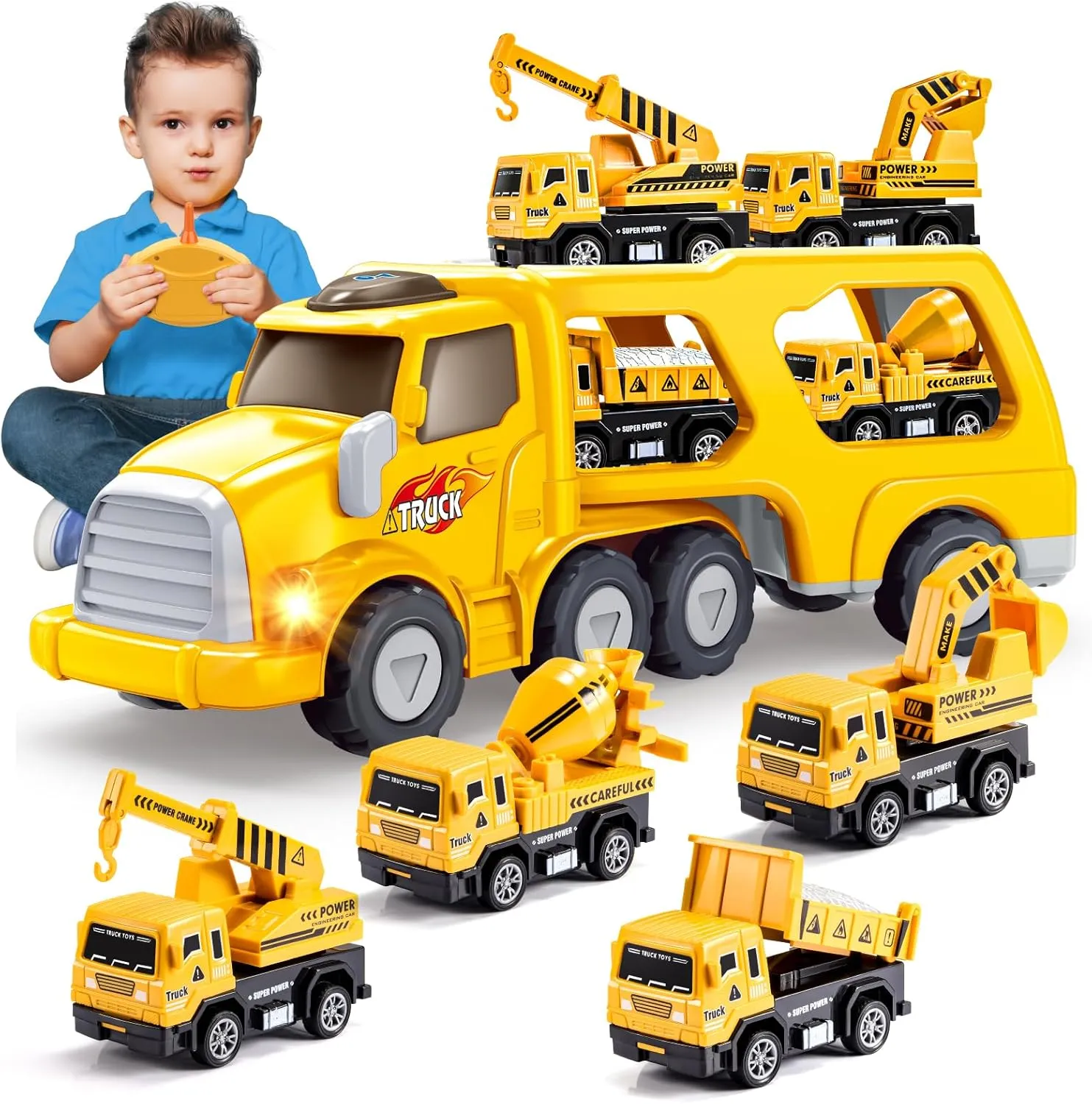 Remote Control Car for Toddlers 2 3 4 5 6, Construction Trucks Cars Toys Toddler 2-6 Year Old Boy Toys Carrier Toys Toddler Toys Car 2-7 Year Old Boy Easter Gifts Toys for Ages 2-4