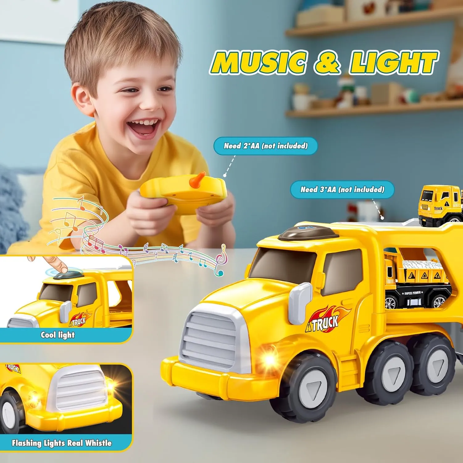 Remote Control Car for Toddlers 2 3 4 5 6, Construction Trucks Cars Toys Toddler 2-6 Year Old Boy Toys Carrier Toys Toddler Toys Car 2-7 Year Old Boy Easter Gifts Toys for Ages 2-4
