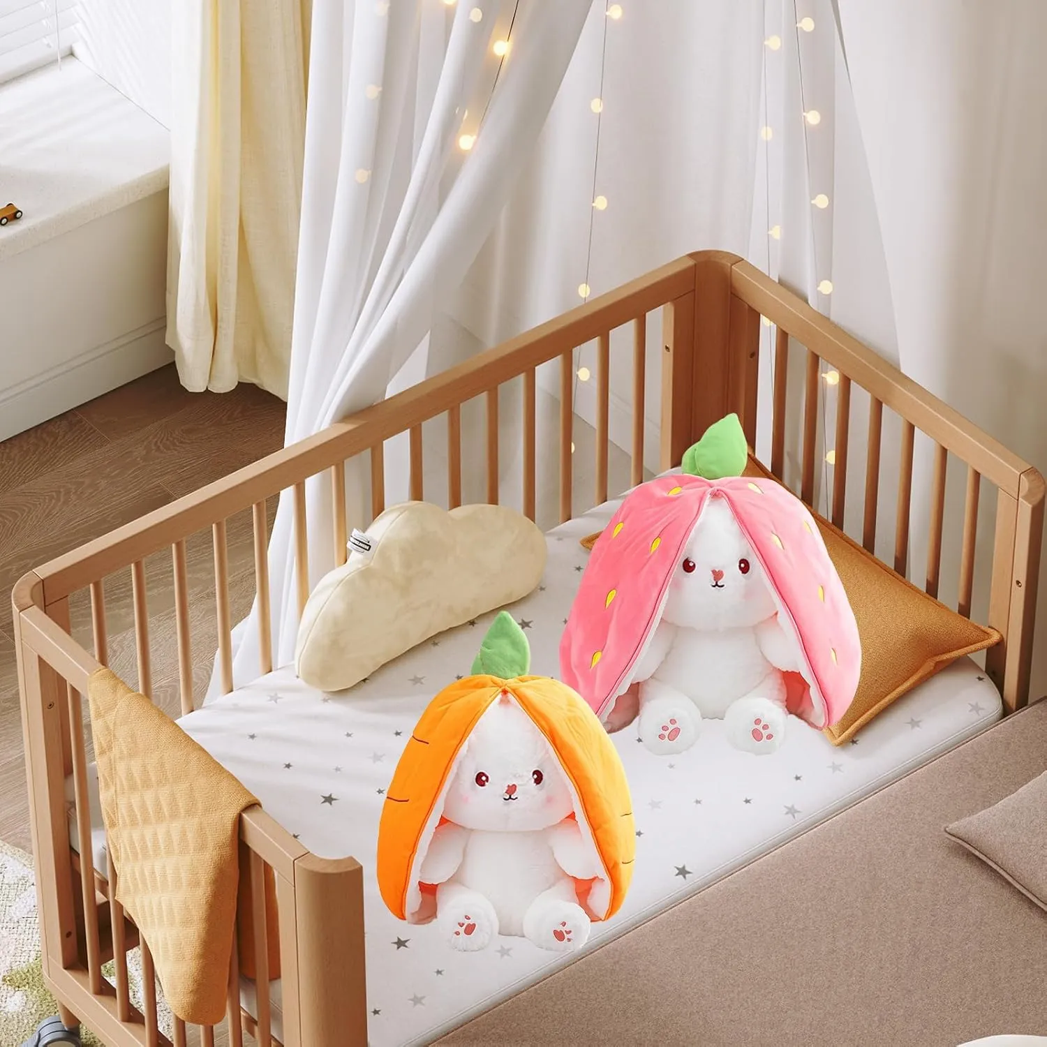 Reversible Bunny Stuffed Animal Rabbit Cuddle Stuffed Strawberry Bunny Transformed Rabbit Plush with Zipper 8" Easter Bunny Plushies Gifts for Baby Boys Girls