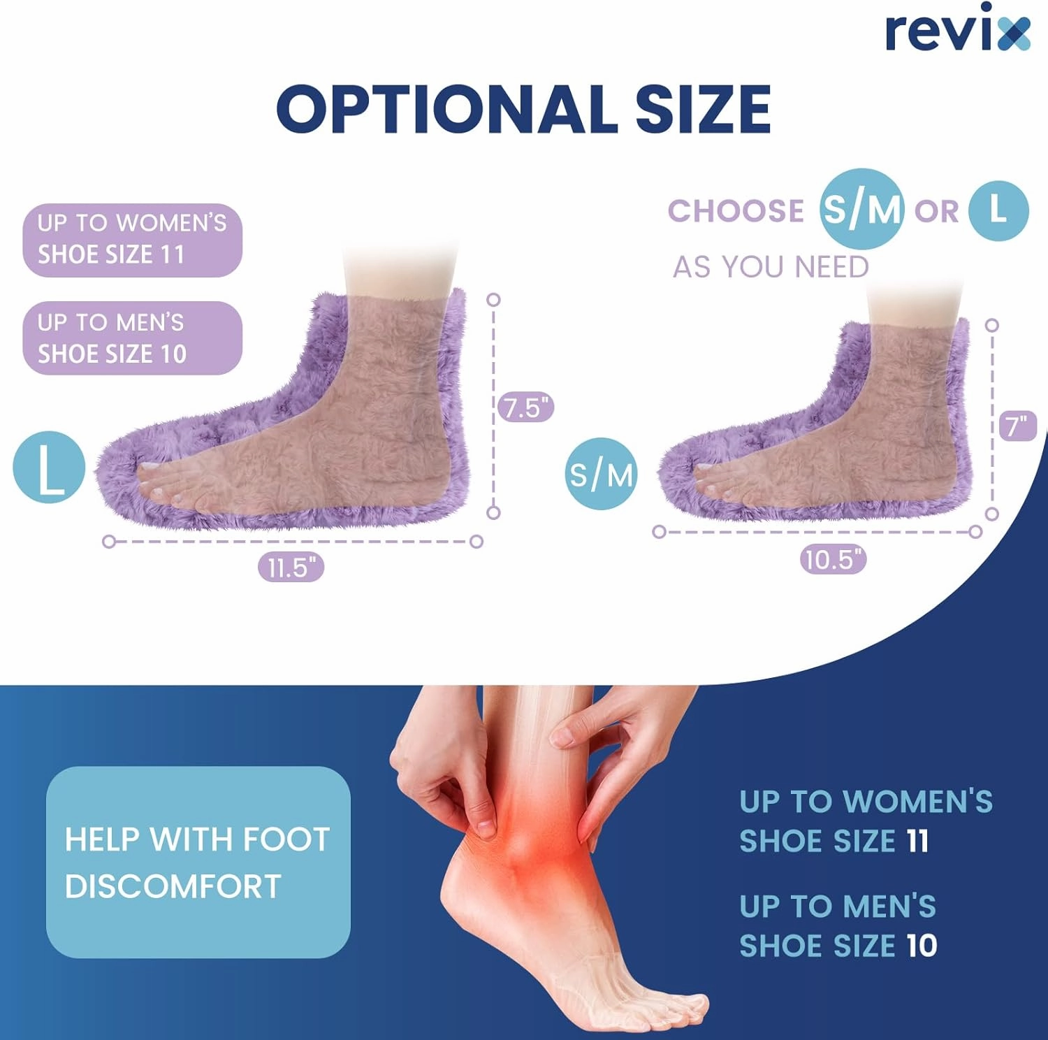 REVIX Microwavable Booties and Hot Feet Warmers for Women & Men, Heated Foot Warmer with Flaxseed Moist Heat Therapy for Cold Feet, Purple, L