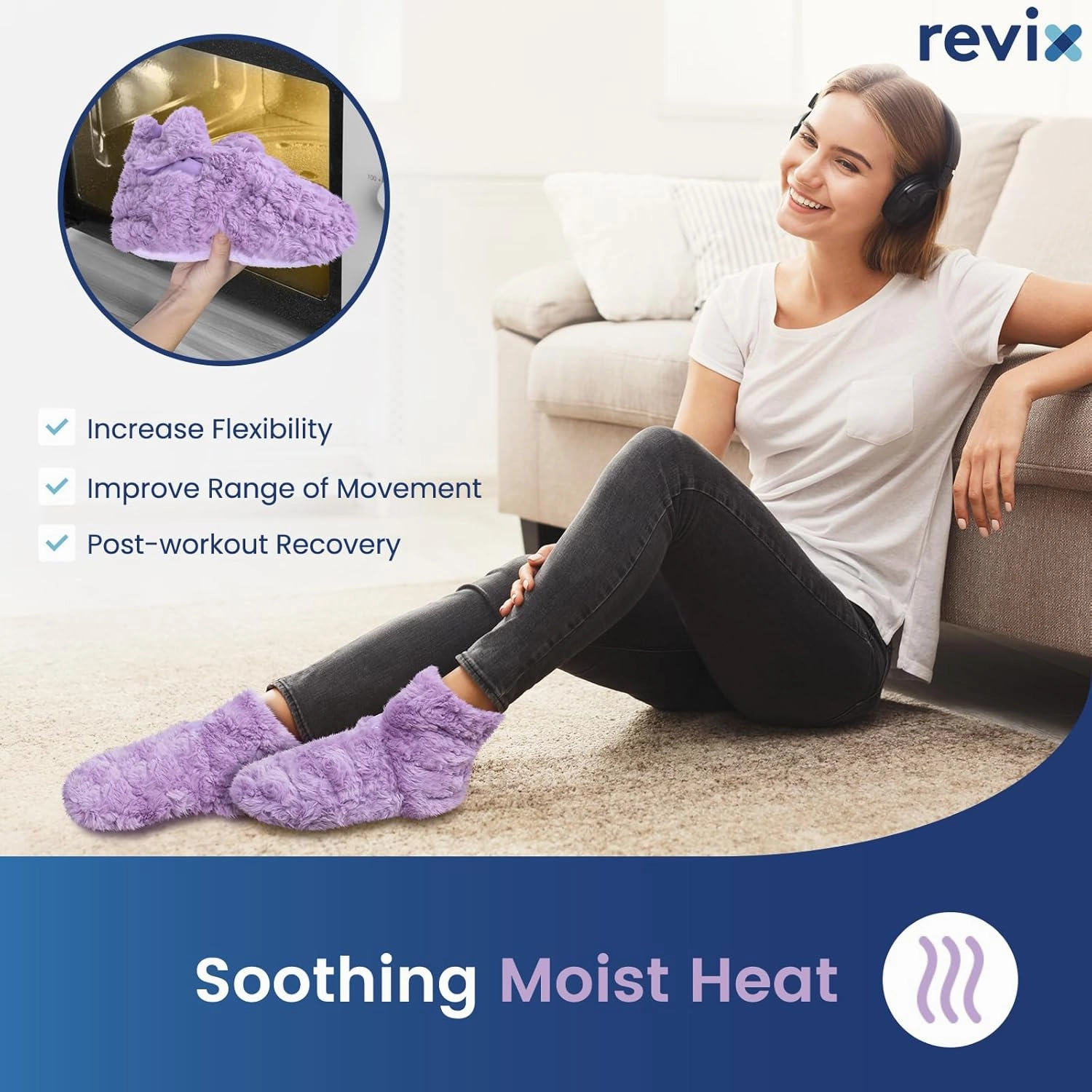 REVIX Microwavable Booties and Hot Feet Warmers for Women & Men, Heated Foot Warmer with Flaxseed Moist Heat Therapy for Cold Feet, Purple, L