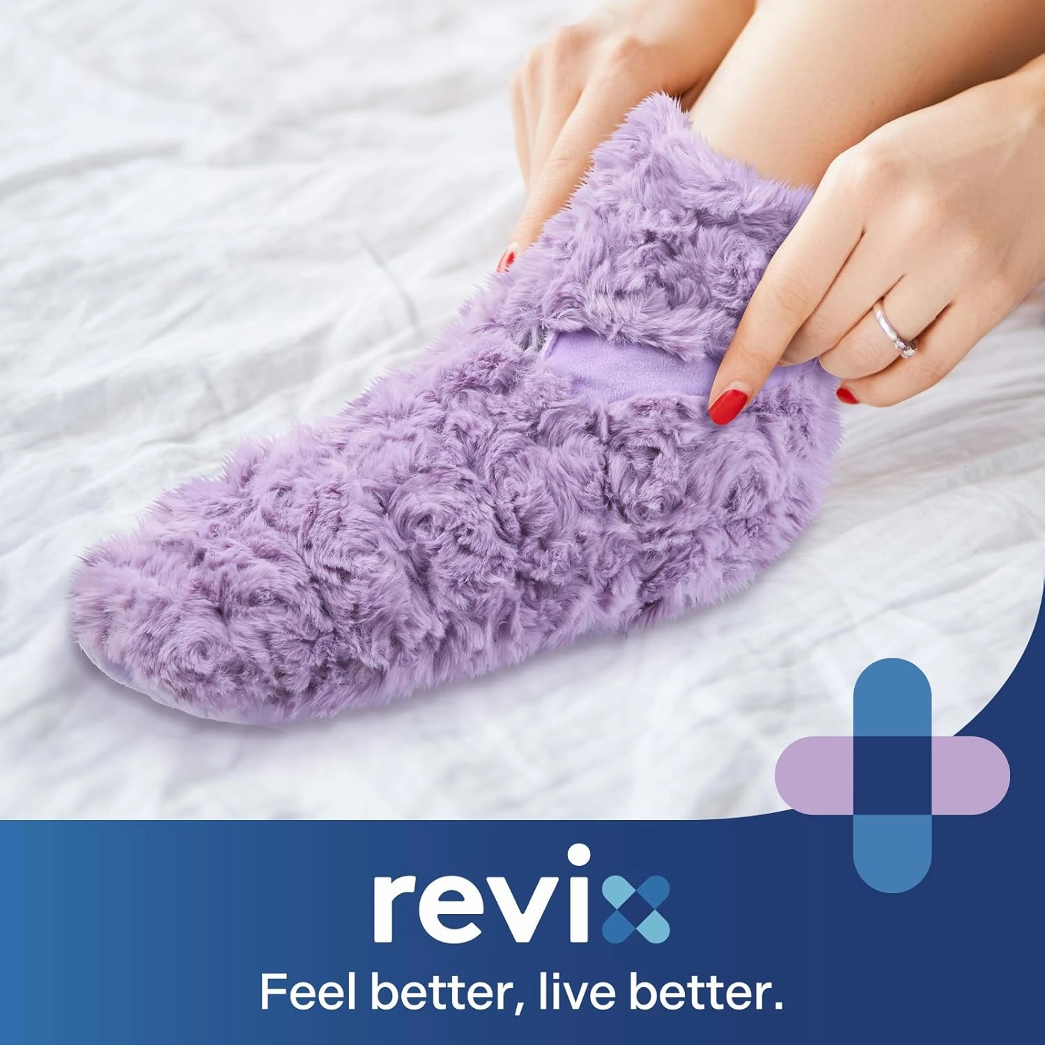 REVIX Microwavable Booties and Hot Feet Warmers for Women & Men, Heated Foot Warmer with Flaxseed Moist Heat Therapy for Cold Feet, Purple, L