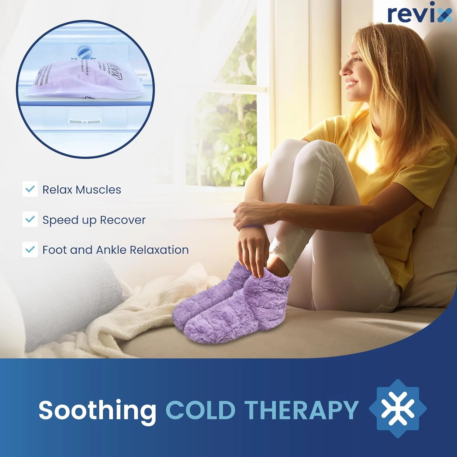 REVIX Microwavable Booties and Hot Feet Warmers for Women & Men, Heated Foot Warmer with Flaxseed Moist Heat Therapy for Cold Feet, Purple, L