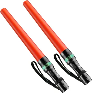 RoadHero 2 Pack Traffic Wand, 16 Inch Flashlight Led Traffic Control Baton, Small Orange Safety Wands, Air Marshaling Wand with 5 Flashing Modes, Night Signal Light for Airport, Parking Directing