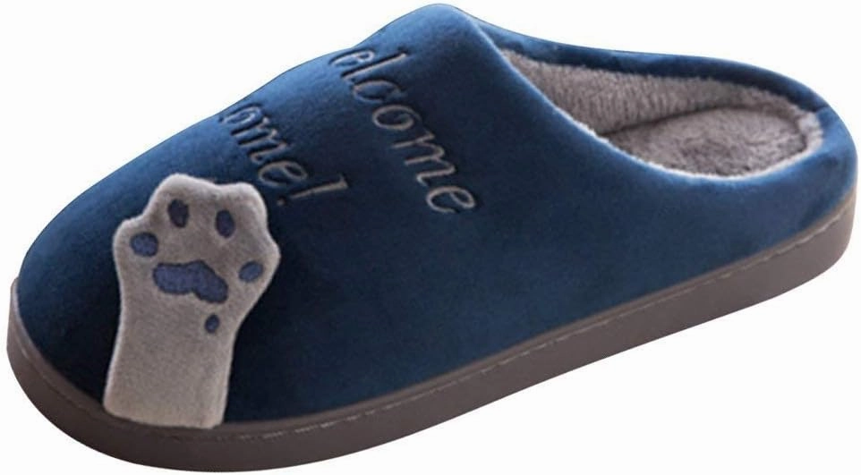 Rojeam Ladies Cute Cat Animal Plush Slip On Winter Warm Bedroom Shoes Non Slip House Slippers for Women Men