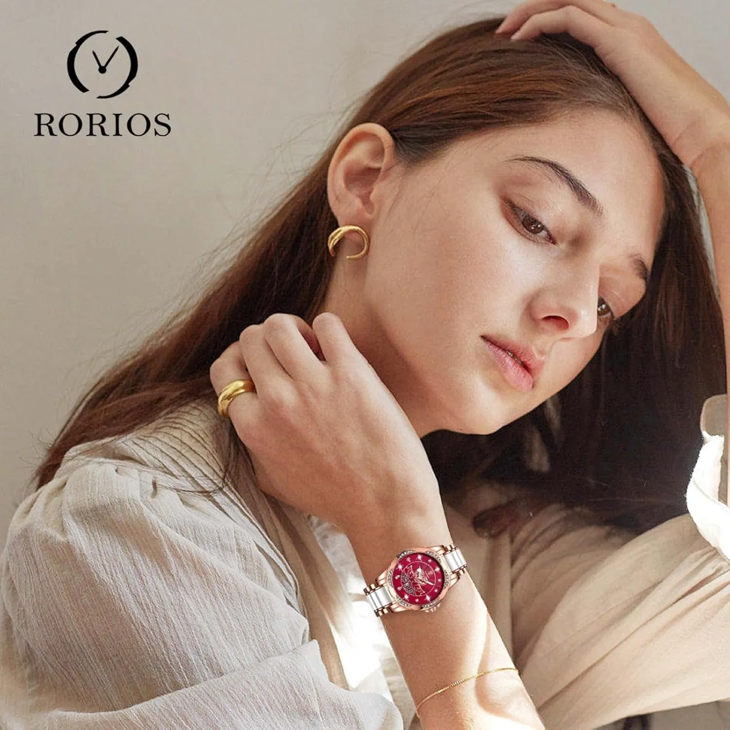 RORIOS Womens Watch Luminous Diamond Watches Ladies Quartz Watch with Stainless Steel Strap Fashion Waterproof Wrist Watch for Women