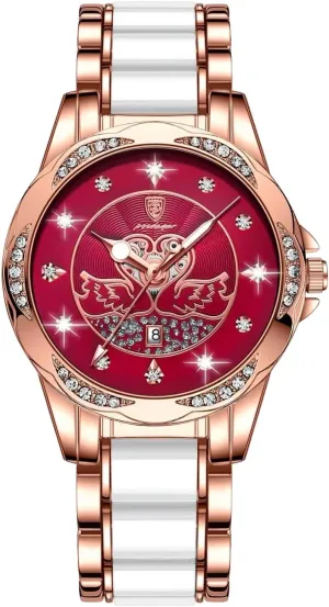 RORIOS Womens Watch Luminous Diamond Watches Ladies Quartz Watch with Stainless Steel Strap Fashion Waterproof Wrist Watch for Women