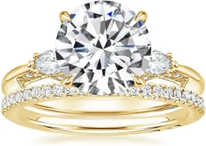 Round Brilliant Cut Three Stone Moissanite Engagement Ring 1-3.50 CT Wedding Bridal Set 925 Sterling Silver 10K 14K 18K Gold Anniversary Promise Ring Valentine Gift for Her