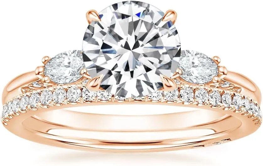 Round Brilliant Cut Three Stone Moissanite Engagement Ring 1-3.50 CT Wedding Bridal Set 925 Sterling Silver 10K 14K 18K Gold Anniversary Promise Ring Valentine Gift for Her