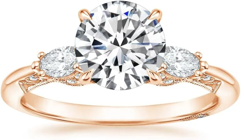 Round Brilliant Cut Three Stone Moissanite Engagement Ring 1-3.50 CT Wedding Bridal Set 925 Sterling Silver 10K 14K 18K Gold Anniversary Promise Ring Valentine Gift for Her