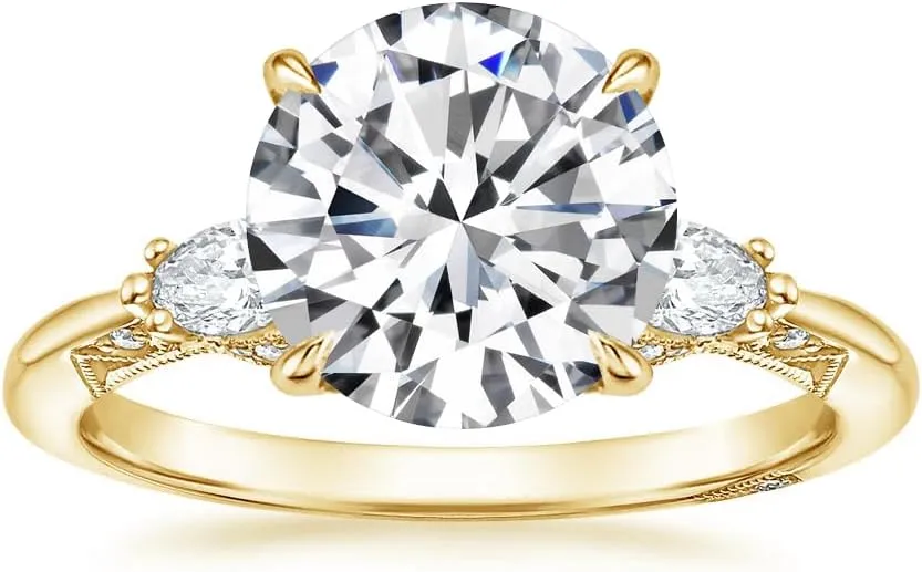 Round Brilliant Cut Three Stone Moissanite Engagement Ring 1-3.50 CT Wedding Bridal Set 925 Sterling Silver 10K 14K 18K Gold Anniversary Promise Ring Valentine Gift for Her