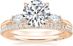 Round Brilliant Cut Three Stone Moissanite Engagement Ring 1-3.50 CT Wedding Bridal Set 925 Sterling Silver 10K 14K 18K Gold Anniversary Promise Ring Valentine Gift for Her