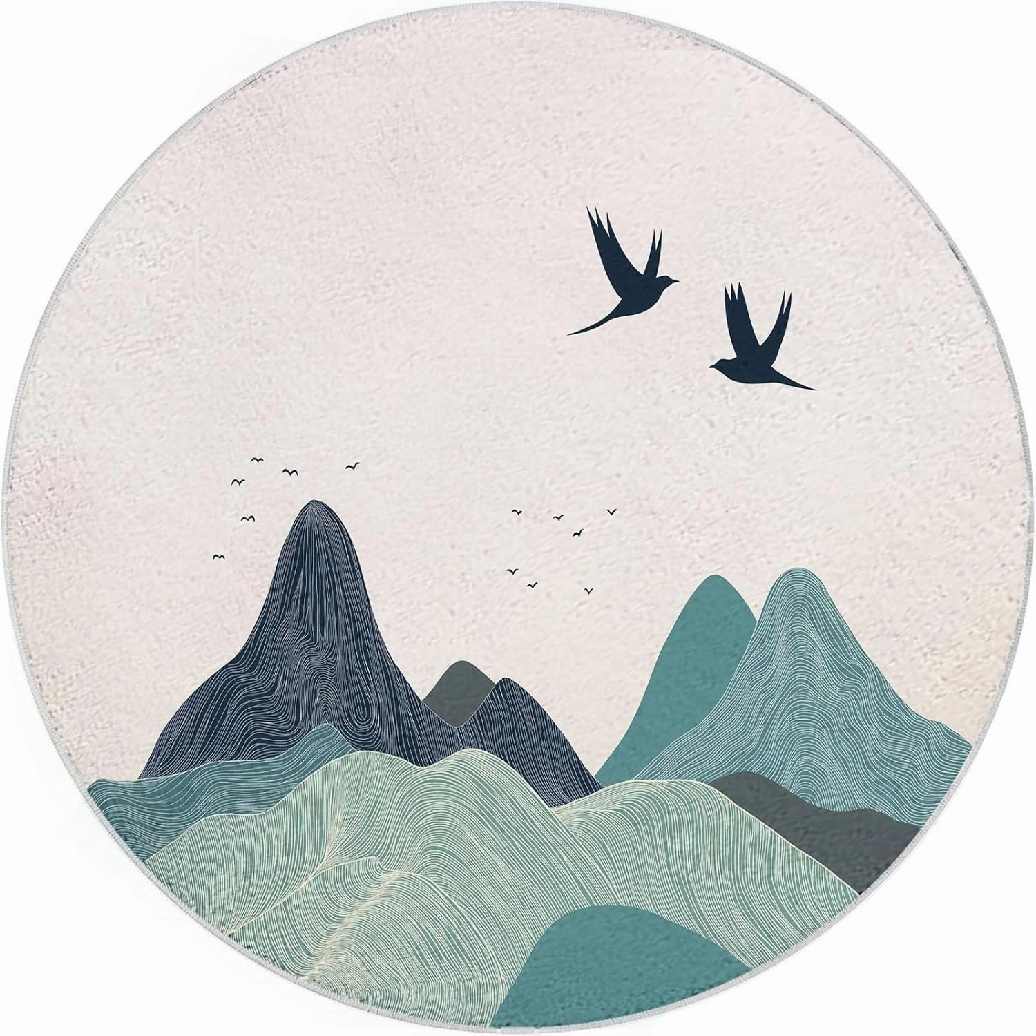 Round Rug 5ft Minimalist Mountain Area Rugs Washable Rug, Non-Slip Rugs for Living Room, Rugs for Bedroom, Circle Rug Low Pile Soft Room Decor for Teen Kids