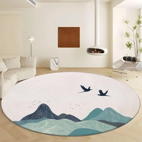 Round Rug 5ft Minimalist Mountain Area Rugs Washable Rug, Non-Slip Rugs for Living Room, Rugs for Bedroom, Circle Rug Low Pile Soft Room Decor for Teen Kids