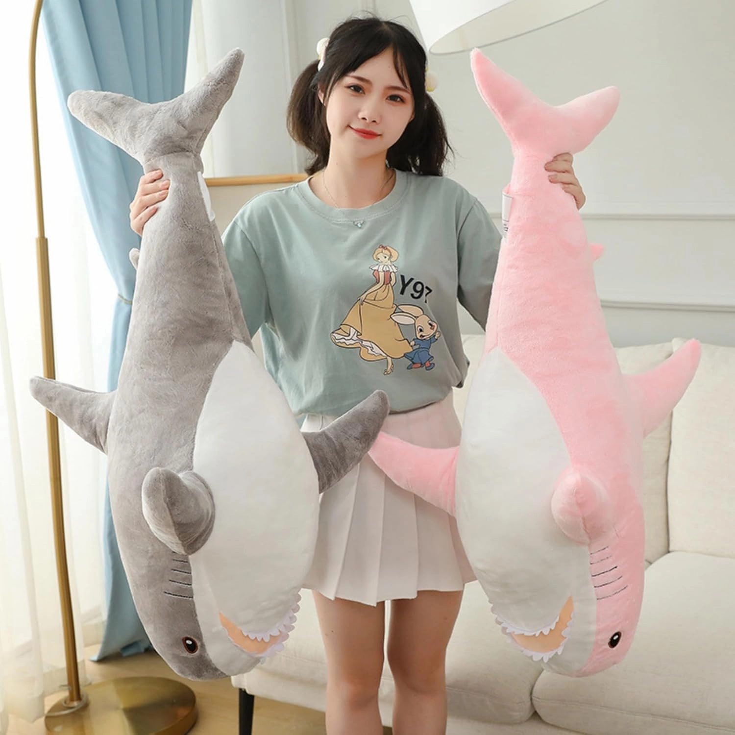 Ryttir 39.4 Inch XXL Giant Shark Stuffed Animal,Soft Shark Plush Chubbier Stuffed Shark Décor Fuzzy Shark Pillow,Perfect Stress Relief Shark Gifts for Women Kids