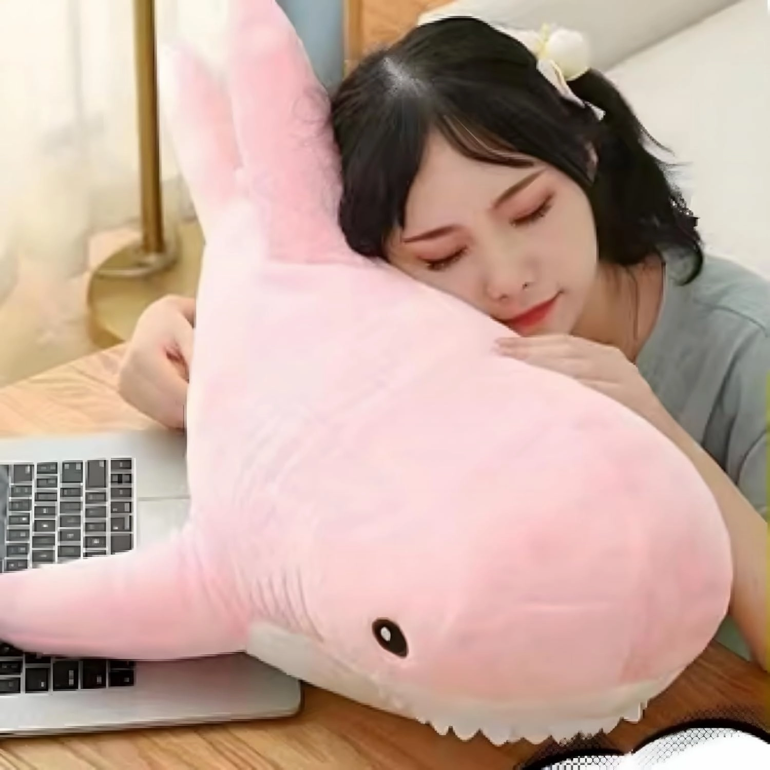 Ryttir 39.4 Inch XXL Giant Shark Stuffed Animal,Soft Shark Plush Chubbier Stuffed Shark Décor Fuzzy Shark Pillow,Perfect Stress Relief Shark Gifts for Women Kids