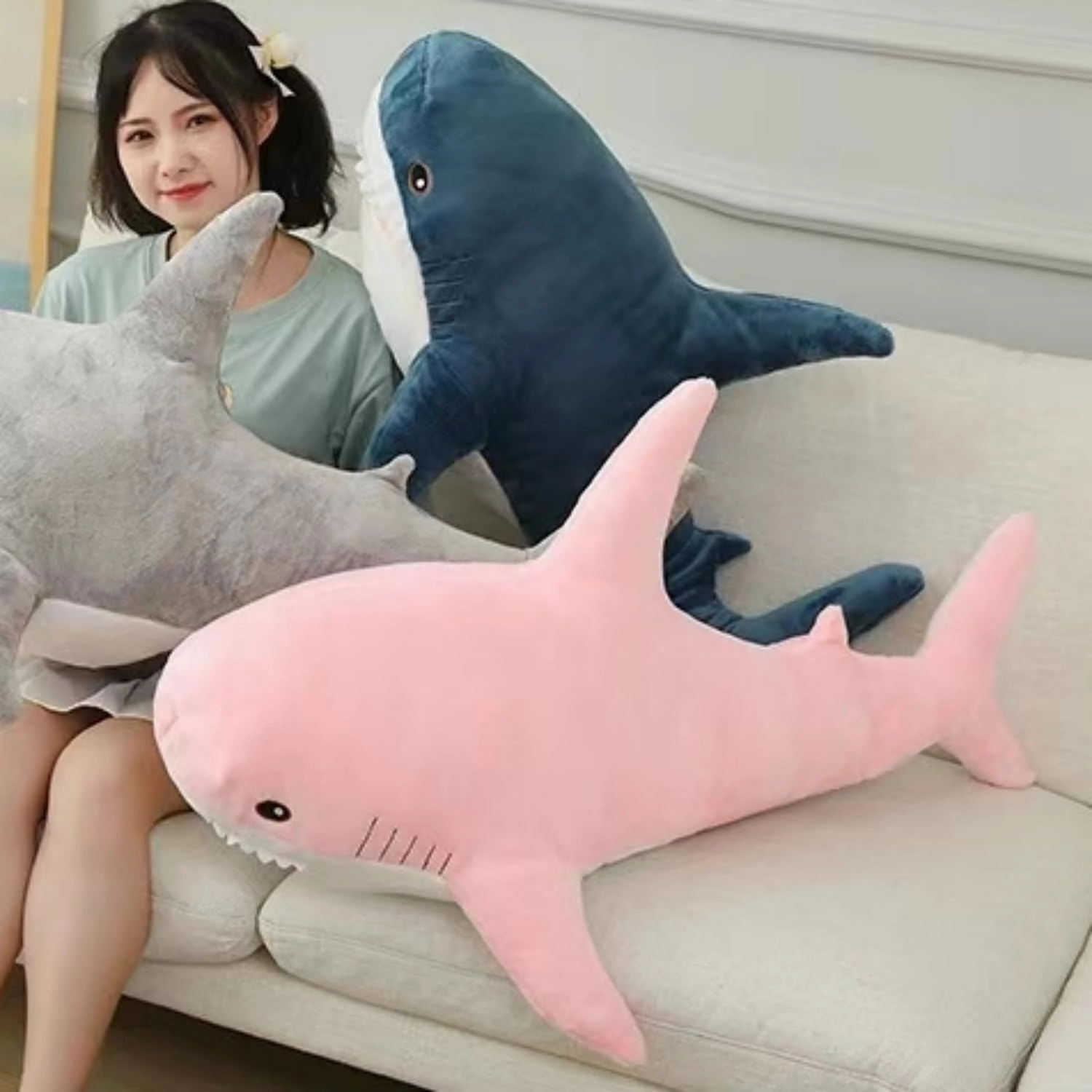 Ryttir 39.4 Inch XXL Giant Shark Stuffed Animal,Soft Shark Plush Chubbier Stuffed Shark Décor Fuzzy Shark Pillow,Perfect Stress Relief Shark Gifts for Women Kids